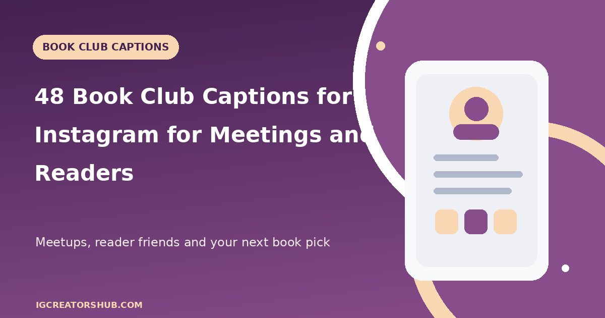 Book club captions for Instagram original branded title image with an illustrated social profile card