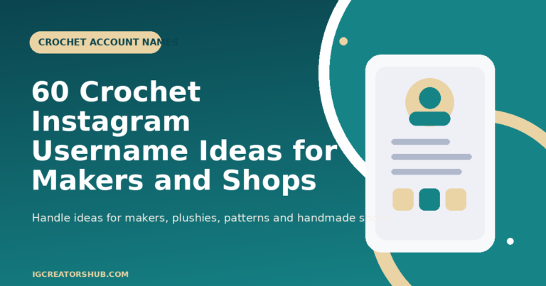 Crochet Instagram username ideas cover with article title and an abstract fictional Instagram-style profile illustration