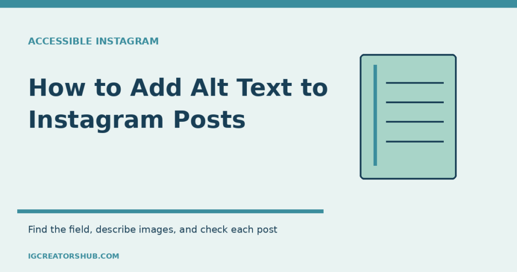 How to add alt text to Instagram posts, illustrated with a notebook and accessible image-description steps