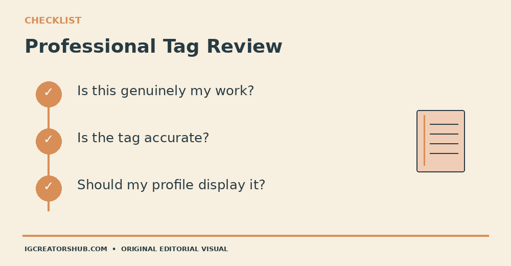 Creator and small business tagged photo review checklist diagram