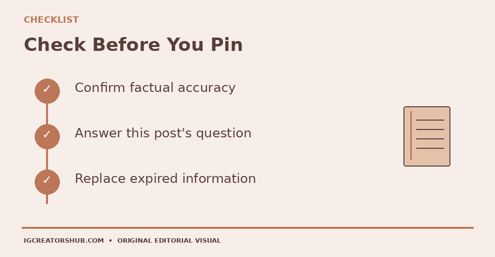 Three part creator checklist for choosing accurate relevant current pinned comments