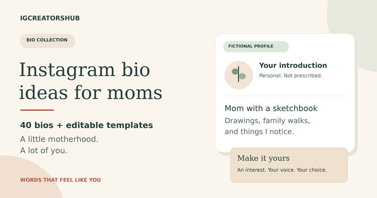 Instagram bio ideas for moms illustrated with a customizable profile and creative bio examples