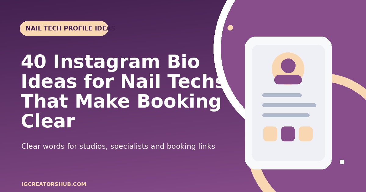 Instagram bio ideas for nail techs branded illustration showing the article title and a fictional profile graphic