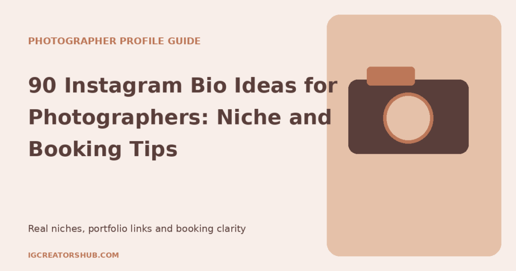 90 Instagram bio ideas for photographers shown beside an original illustrated camera and photo contact sheet