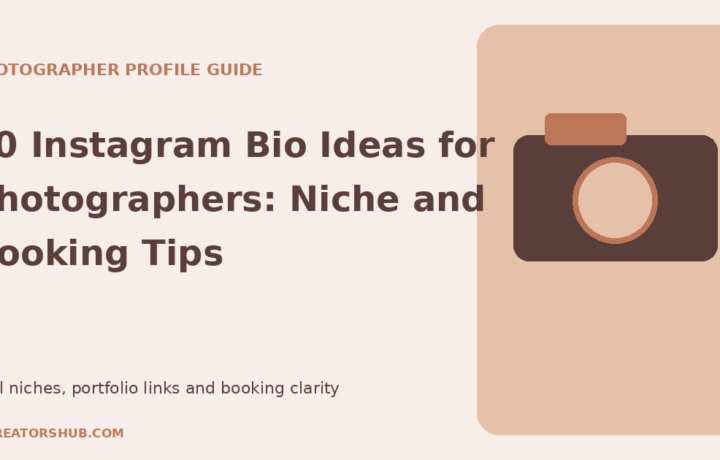 90 Instagram bio ideas for photographers shown beside an original illustrated camera and photo contact sheet