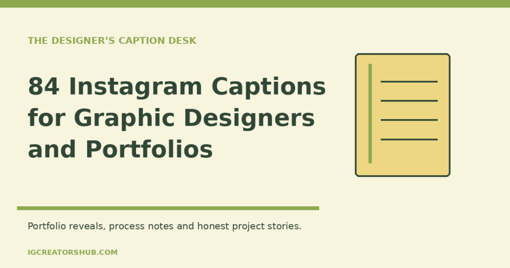 Instagram captions for graphic designers presented as an illustrated design notebook for portfolio, process and revision posts