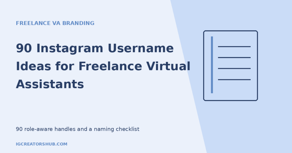 Instagram username ideas for freelance virtual assistants with an illustrated notebook of client task ideas