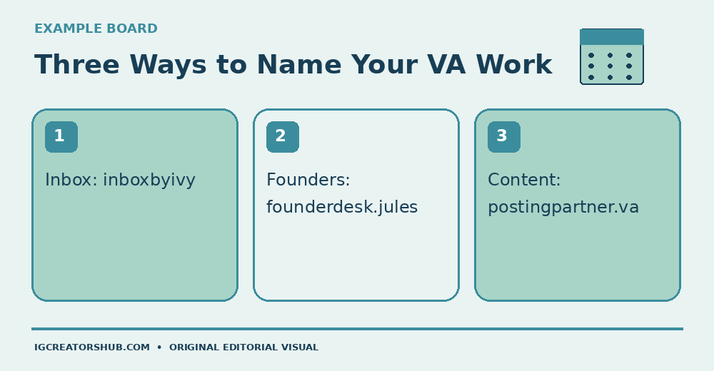 Three service-specific virtual assistant username approaches for inbox, founder and content work